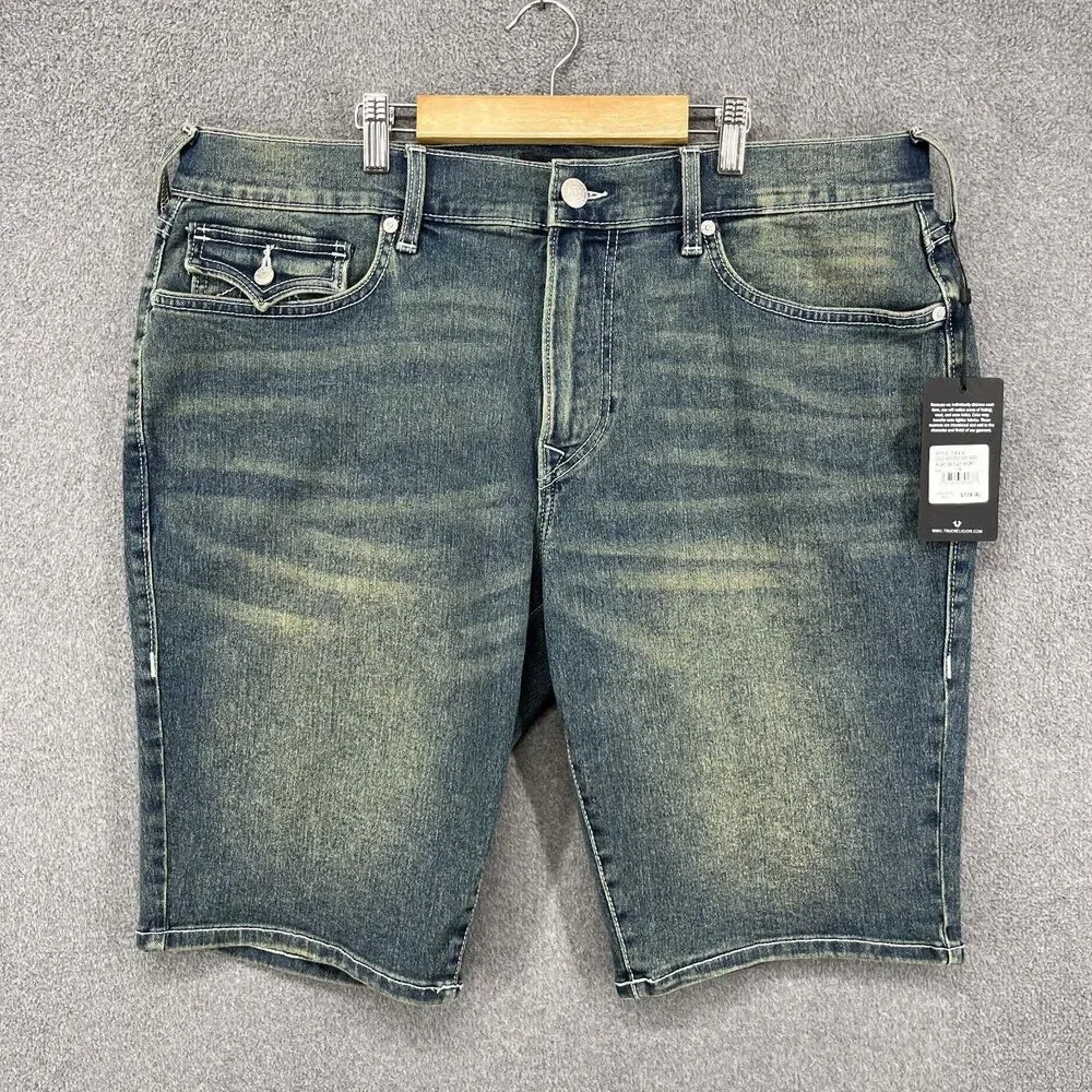 True Religion Jean‎ Flap Shorts Men's 36 Blue Ricky Relaxed Straight  NEW